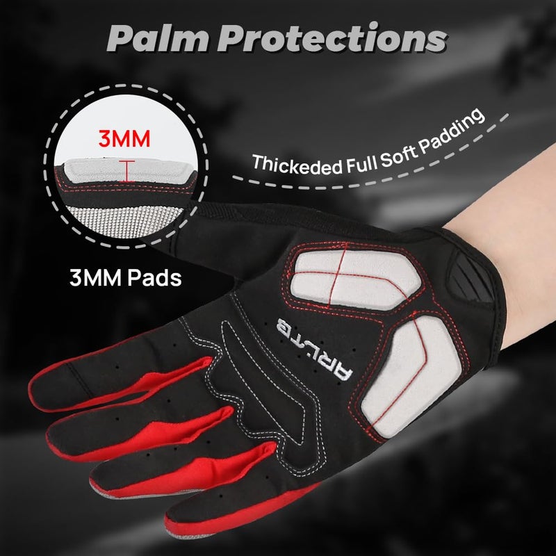 Arltb Bike Gloves Bicycle Cycling Biking Gloves Mitts Full Finger Pad Breathable Lightweight For Bike Riding Mountain Bike Motorcycle Free Cycle BMX Lifting Fitness Climbing, Grey, Medium - Image 4